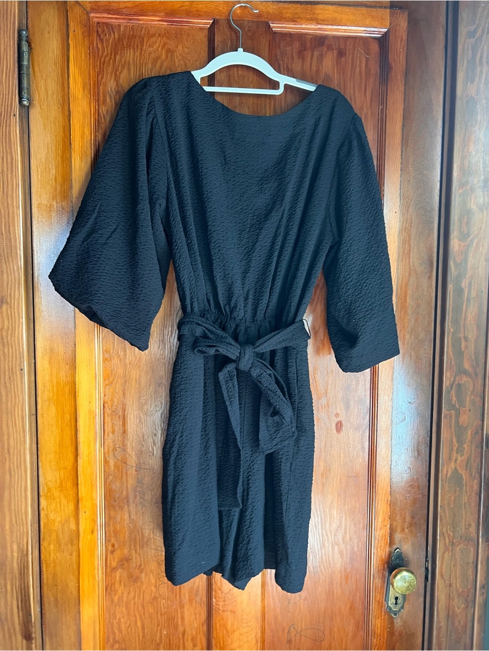 Anthropologie size M Black Belted Textured romper - Women's